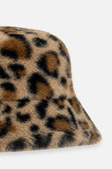 Faux Fur Bucket Hat Brown Leopard Print