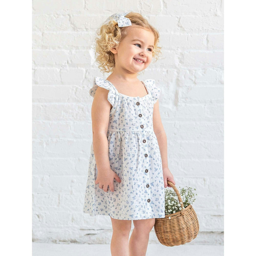 Maisy Muslin Ruffle Strap Dress - Rosebay Floral / Coconut + Sea