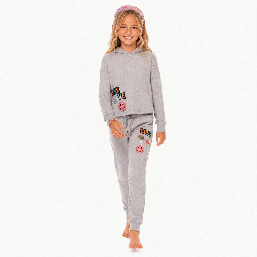 Butter Fleece Sweatpants with LOVE & Happy Face Patches
