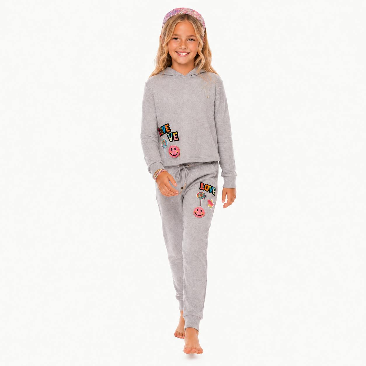 Butter Fleece Sweatpants with LOVE & Happy Face Patches