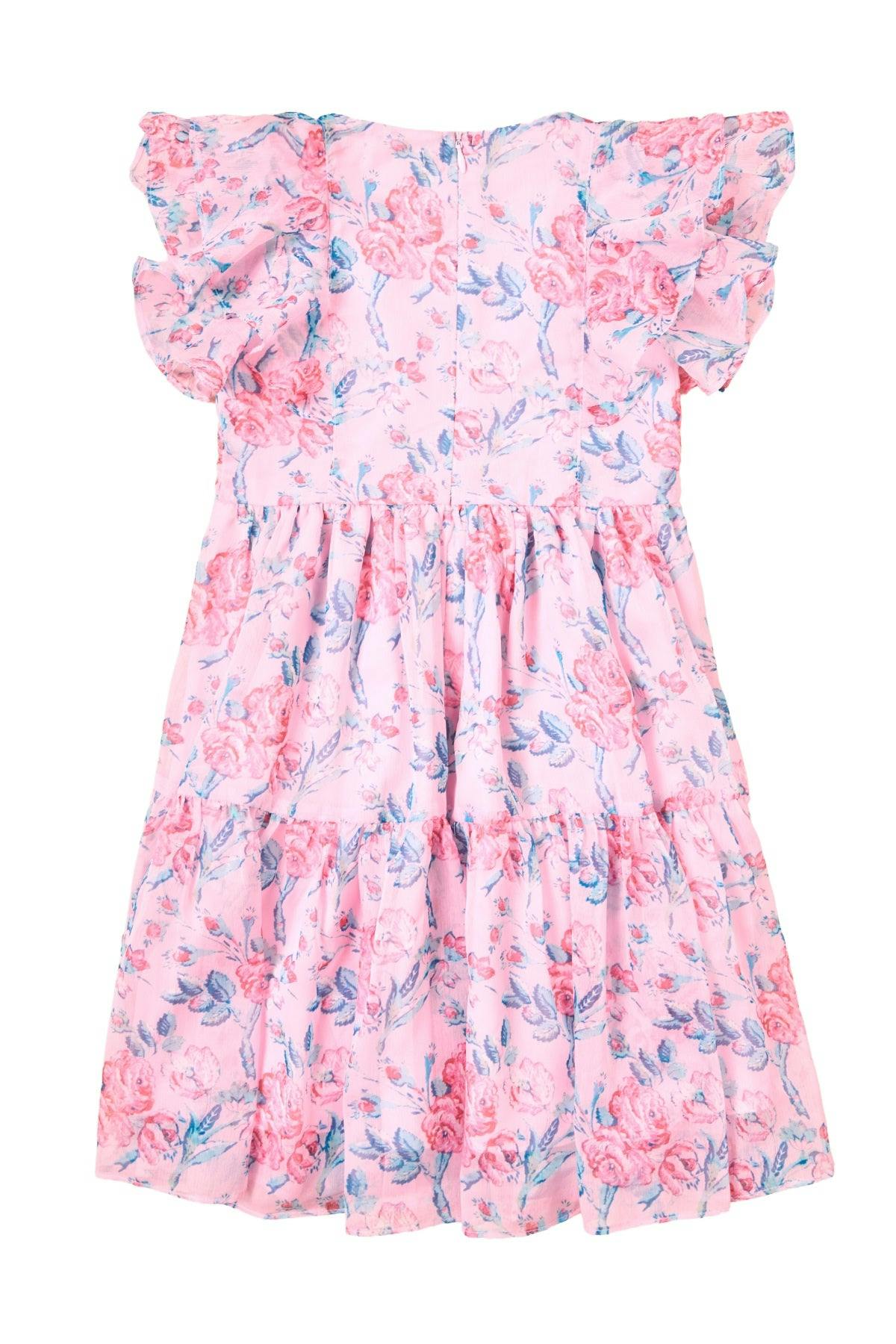 Mini Trixie Dress in Pink Sketched Flower Chiffon