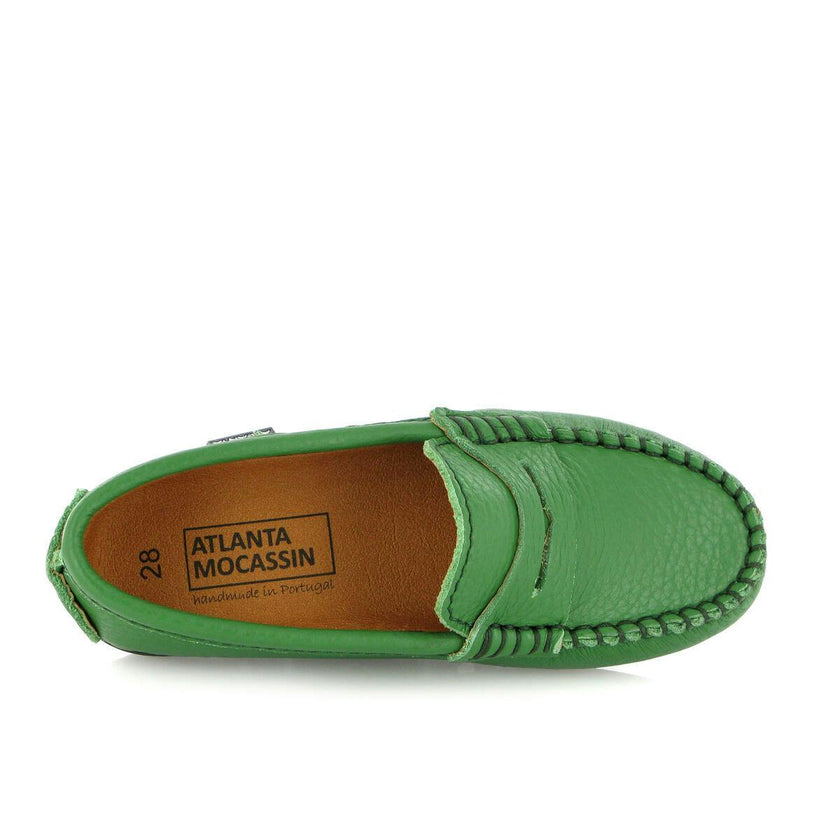 Grainy Leather Penny Moccasins, Green
