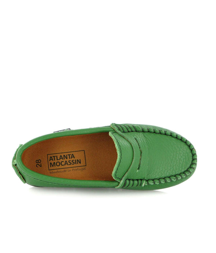 Grainy Leather Penny Moccasins, Green