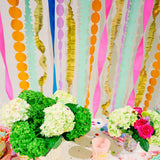 Packed Party Color Pop Streamer Party Backdrop Kit - 6 Colors of 72-Inch Crepe Paper Rolls with 60-Inch Gold Satin Ribbon for Photo Walls and Cake Tables