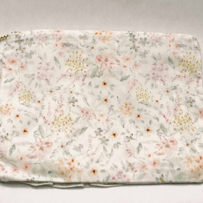 Dewdrop Meadow Timeless Floral Ruffle Zipper Pouch