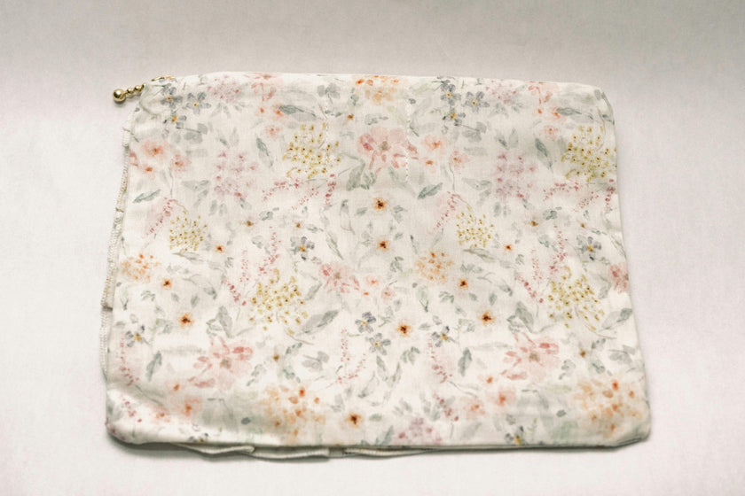 Dewdrop Meadow Timeless Floral Ruffle Zipper Pouch