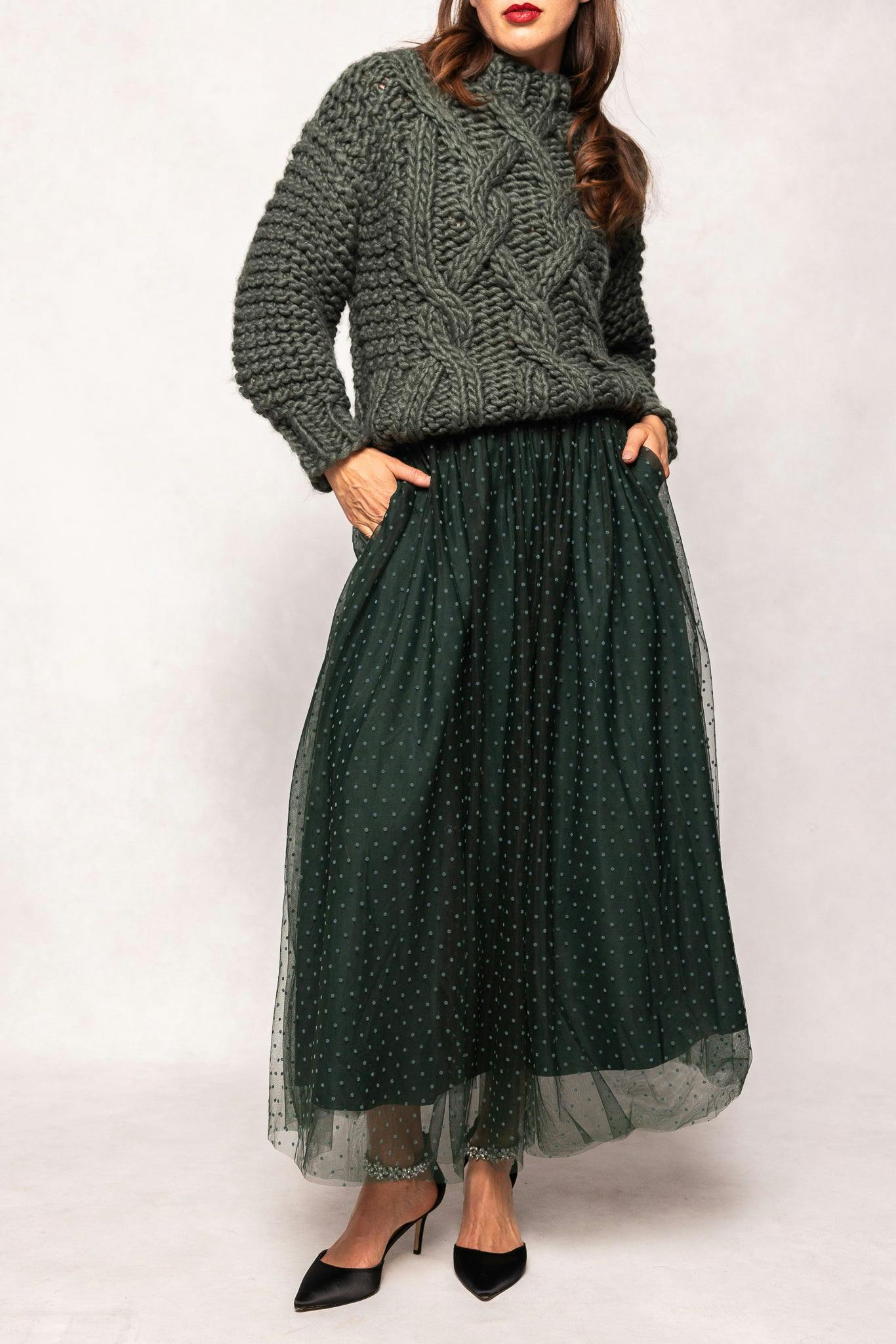 Brigitte Skirt in Emerald Flocked Dot Tulle