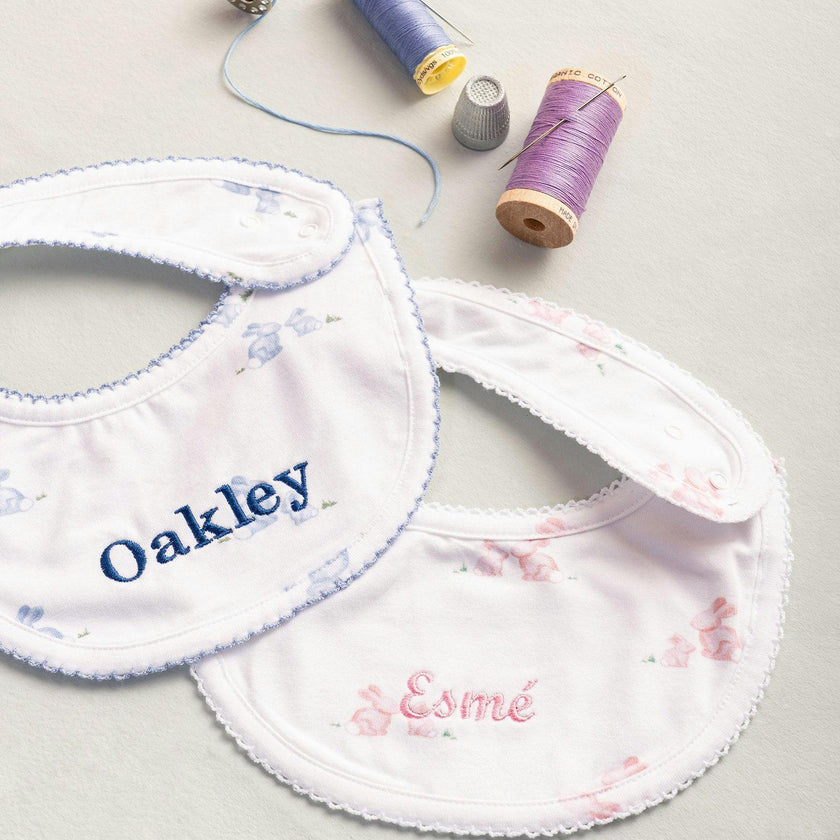 Baby Bib in Pale Blue Bunny