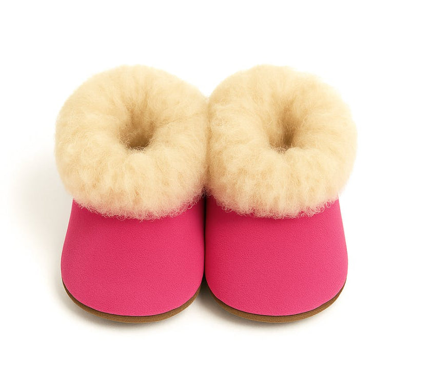 Kids Genuine Alpaca Fur Slippers | Handmade in Peru | Naturally Hypoallergenic | Fuchsia Blossom