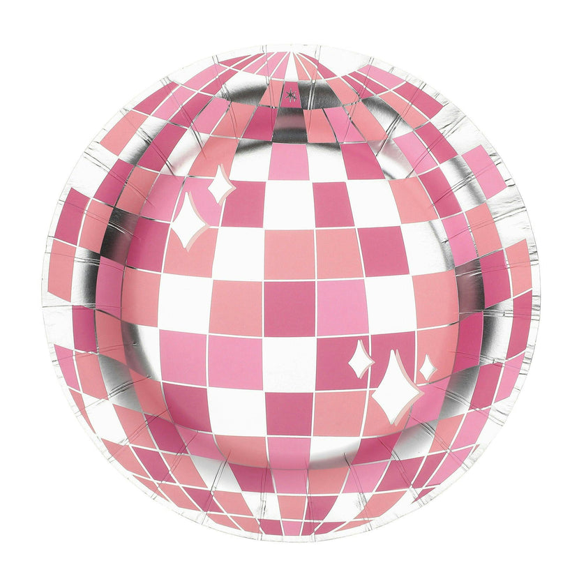 Packed Party Disco Ball Pink Paper Plates (set of 8)