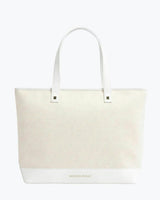 Vegan Leather Work Tote Bag with Removable Insulated Pouch, White Canvas