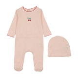 Pointelle Cherry Footie, Light Pink