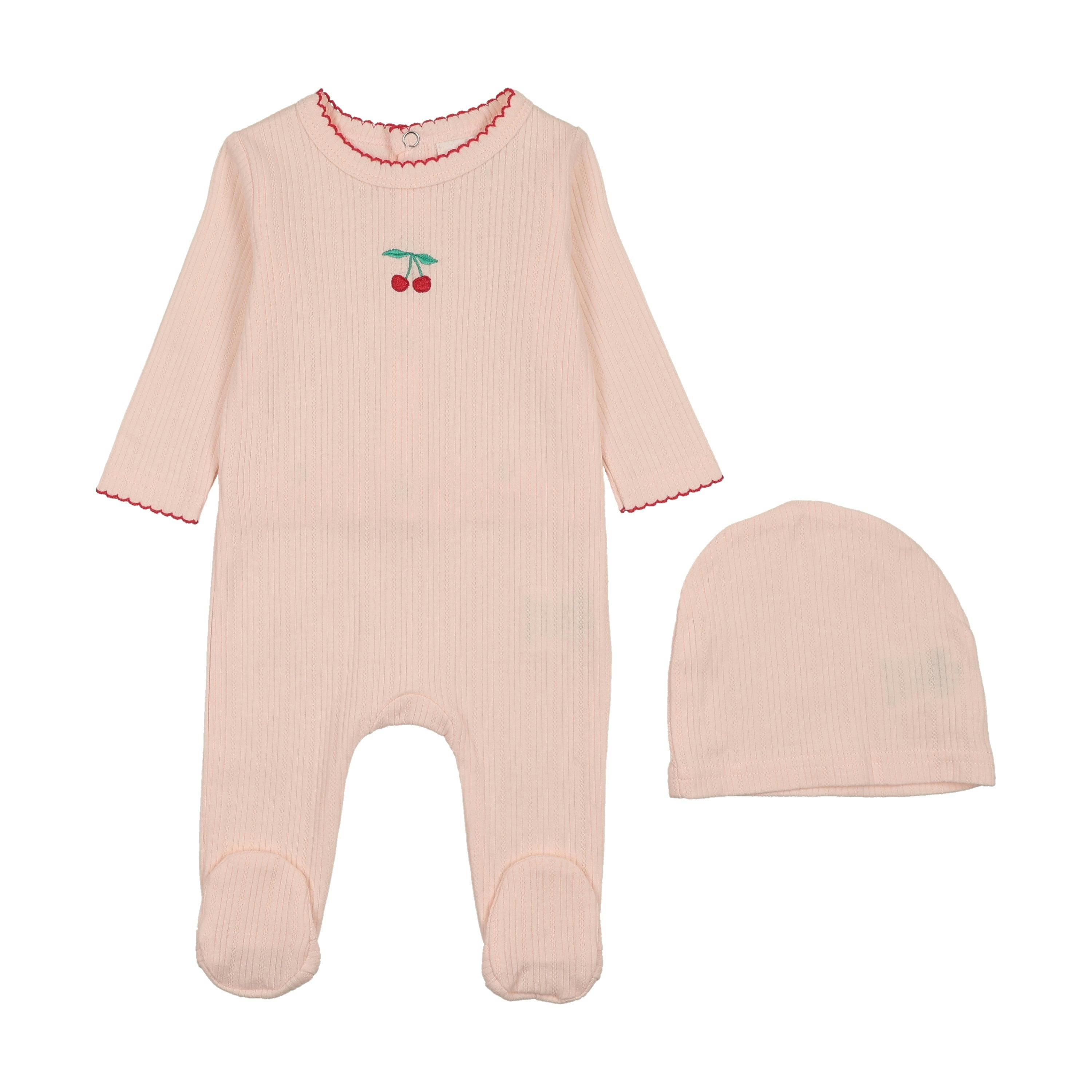 Pointelle Cherry Footie, Light Pink