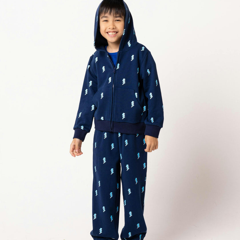 Soft Fleece Zip-up Hoodie, Blue Lightning