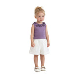 Purple Rosette Top and Lace-Trim Shorts Set