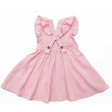 Custom Embroidered Girls Sleeveless Linen Dress, Pink