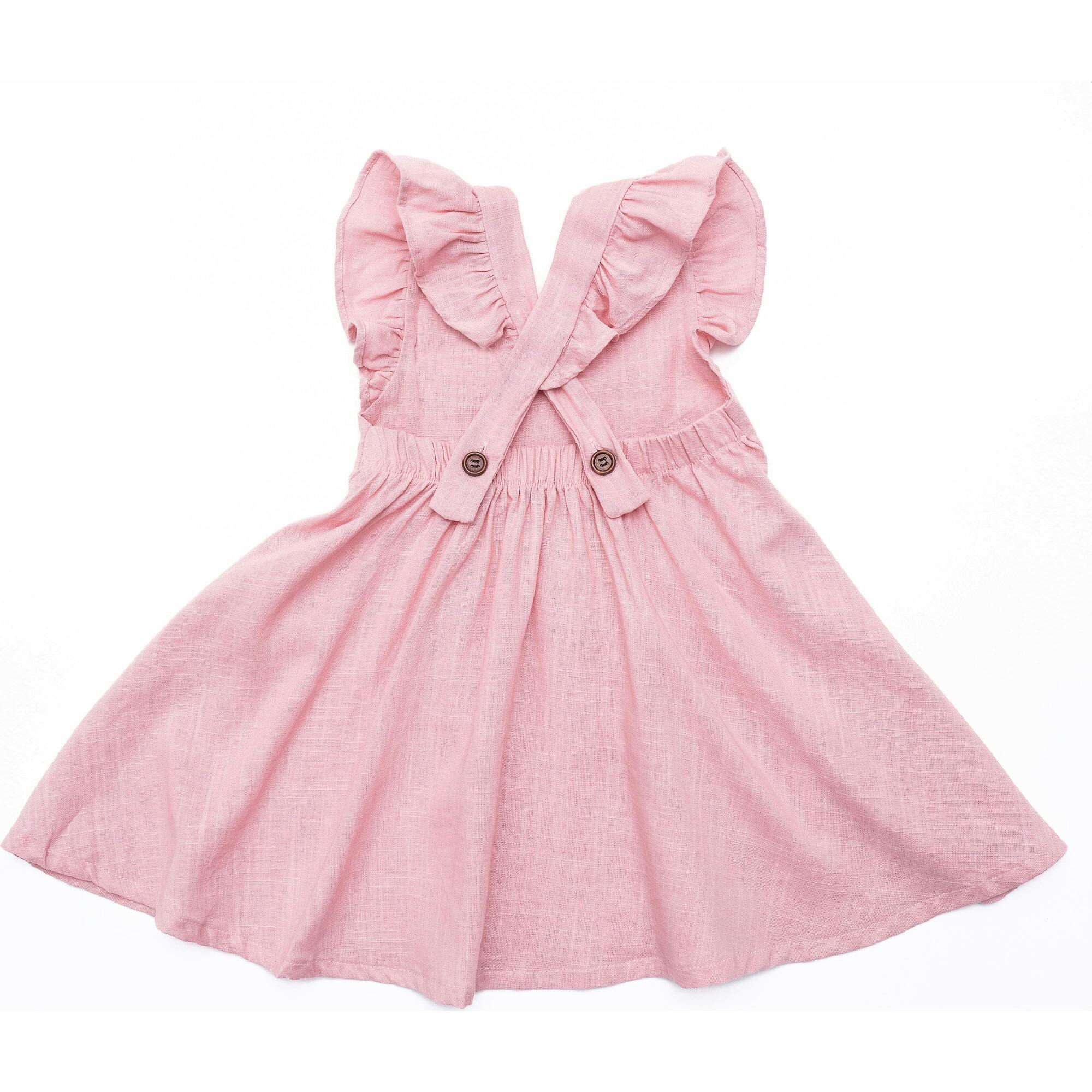 Custom Embroidered Girls Sleeveless Linen Dress, Pink