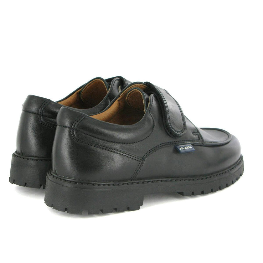 College Shoe with Velcro in Smooth Leather, Black
