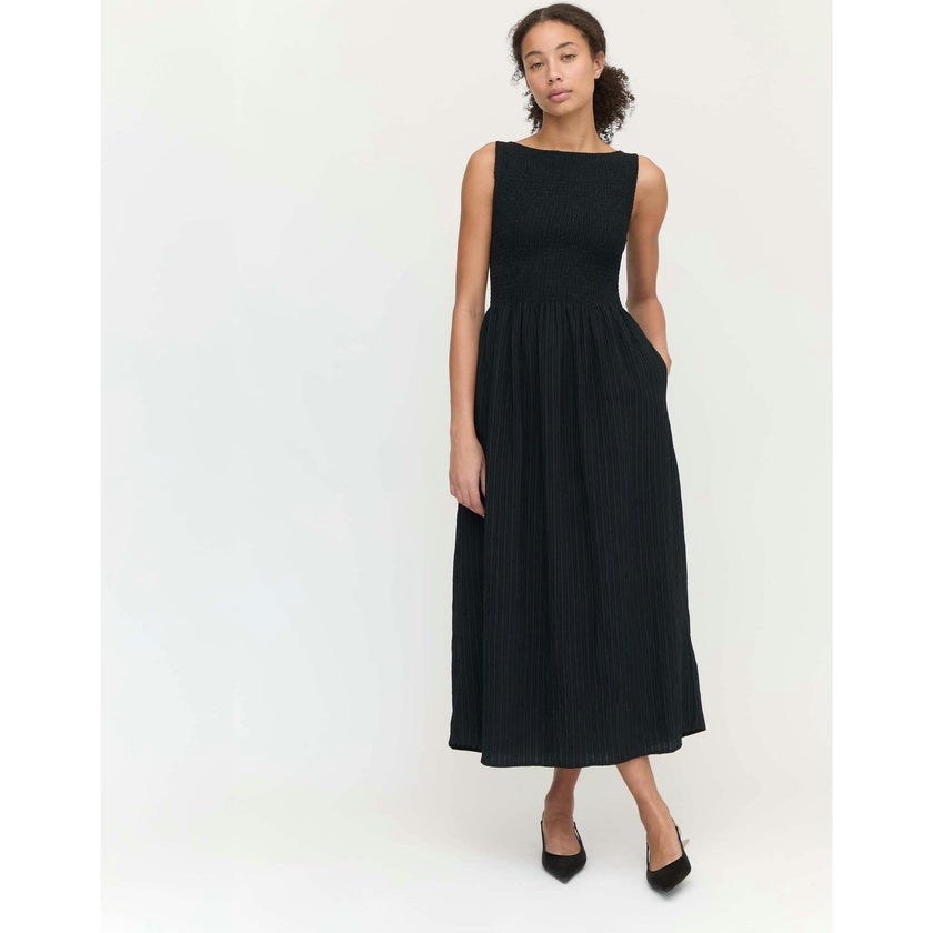 The Cosima Nap Dress - Black Tonal Seersucker