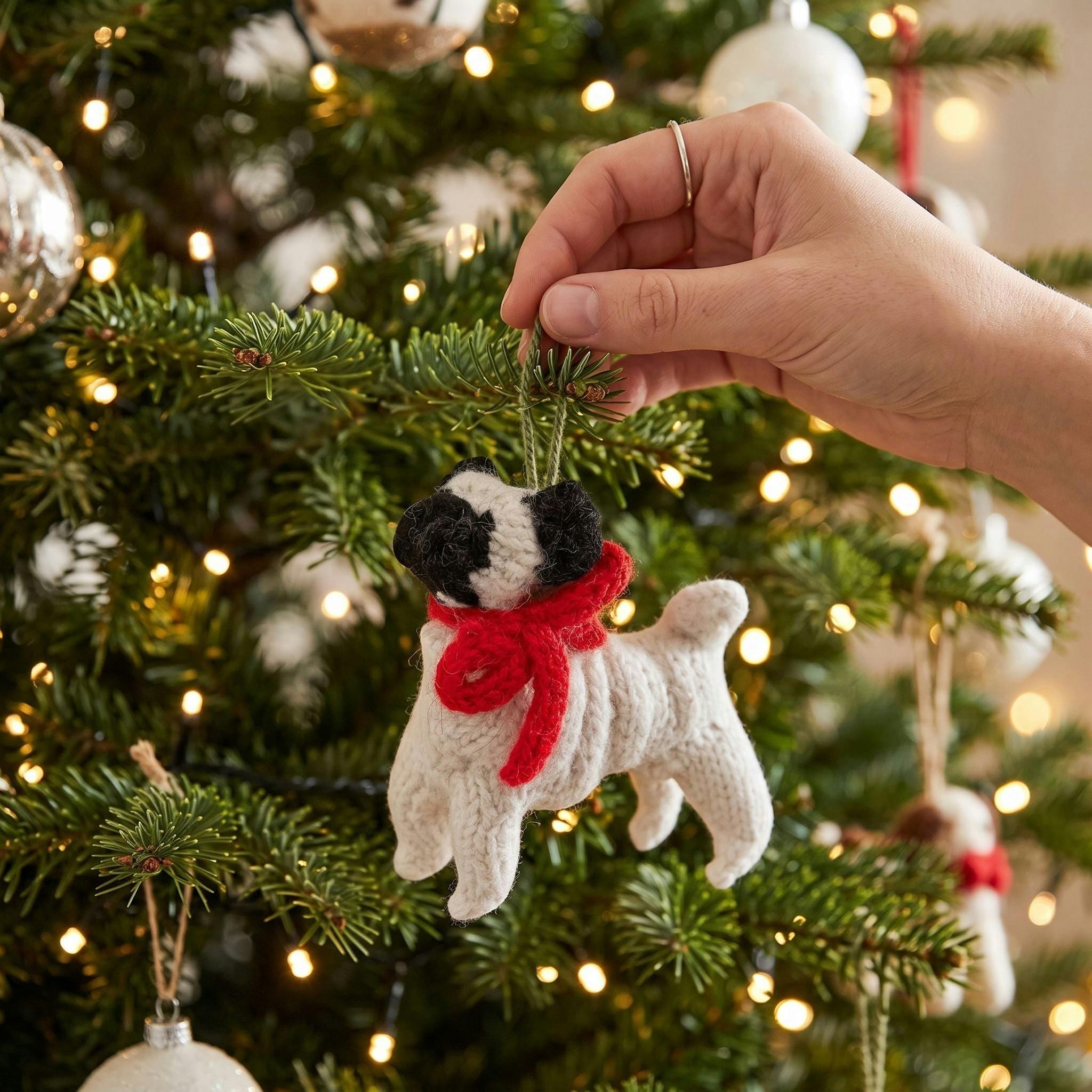 Pug Dog Hand Knit Christmas Ornament
