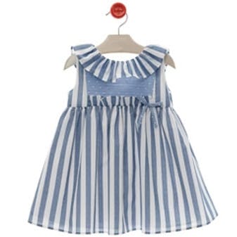 Girls' Blue and White Nautical Stripe Ruffle Dress, Blue