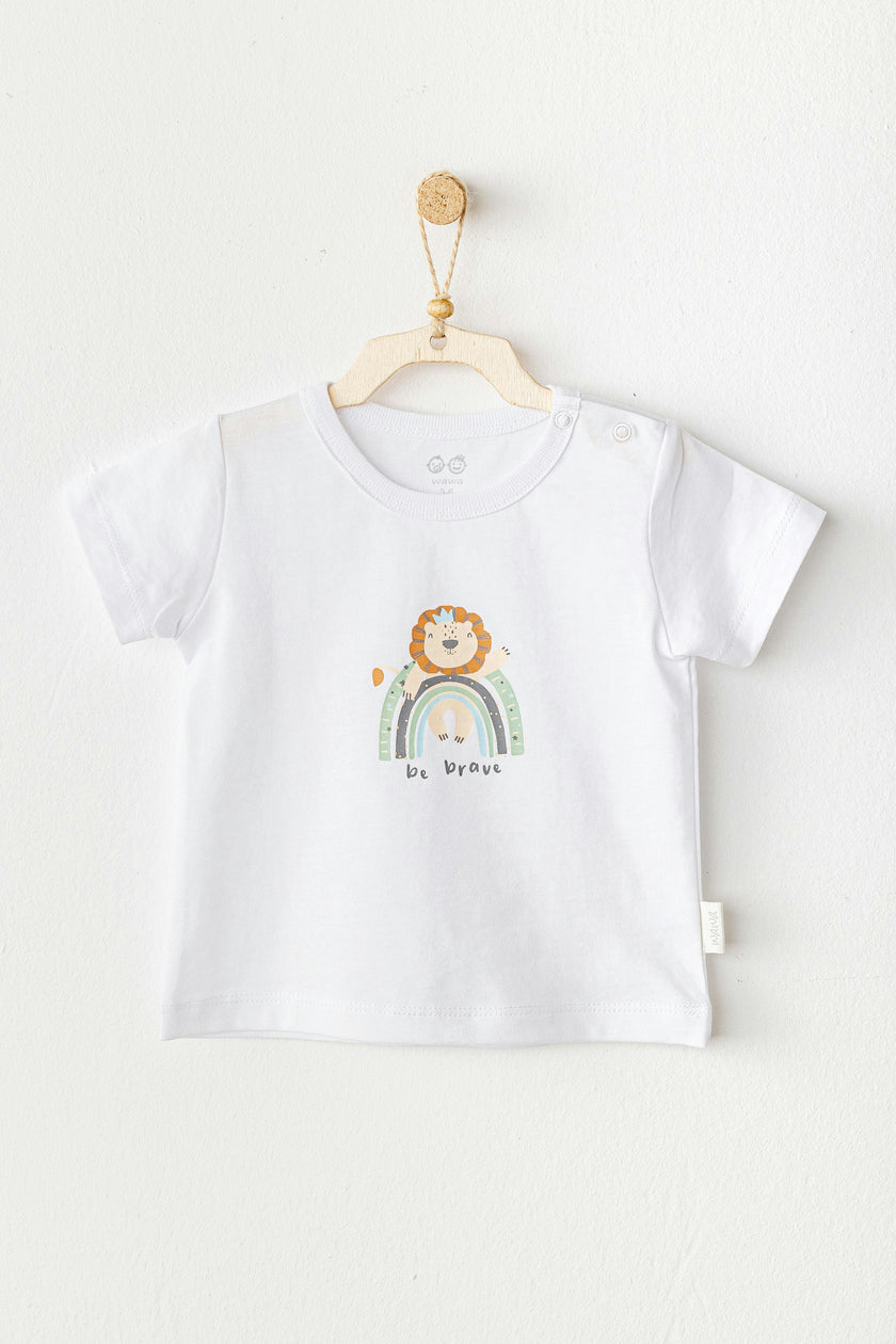 White Casual Brave Lion T-Shirt