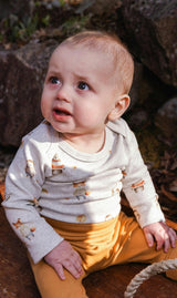 Organic Cotton Onesie Beige Animal Print