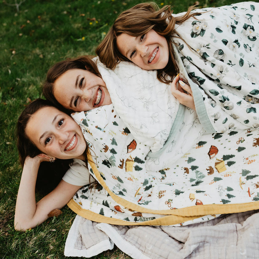 Organic Cotton Muslin Quilted Throw - Pencil Floral