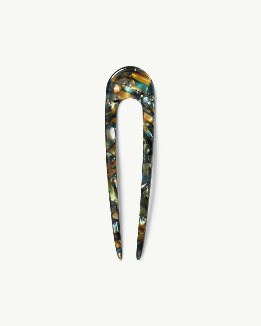French Hair Pin in Green Tortoise