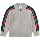 Stripe Sleeve Zip Sweater, Grey