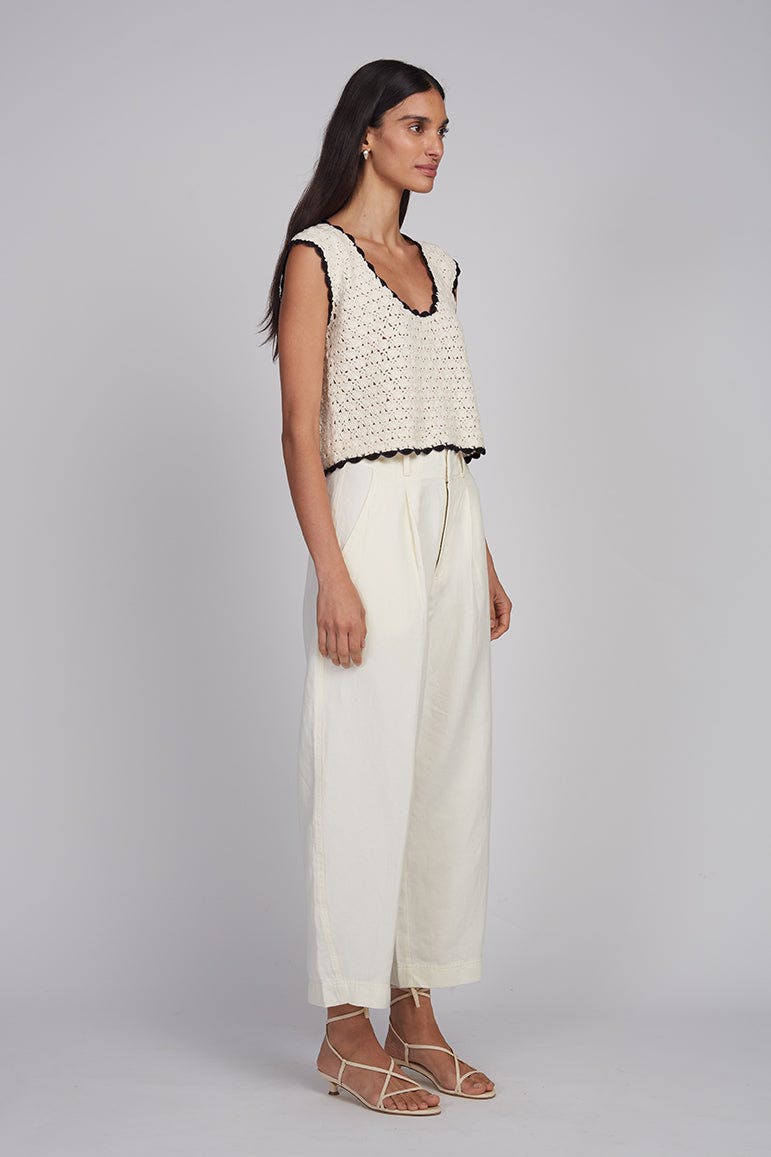 ZARIA CROCHET TOP | IVORY W/ BLACK TIPPING