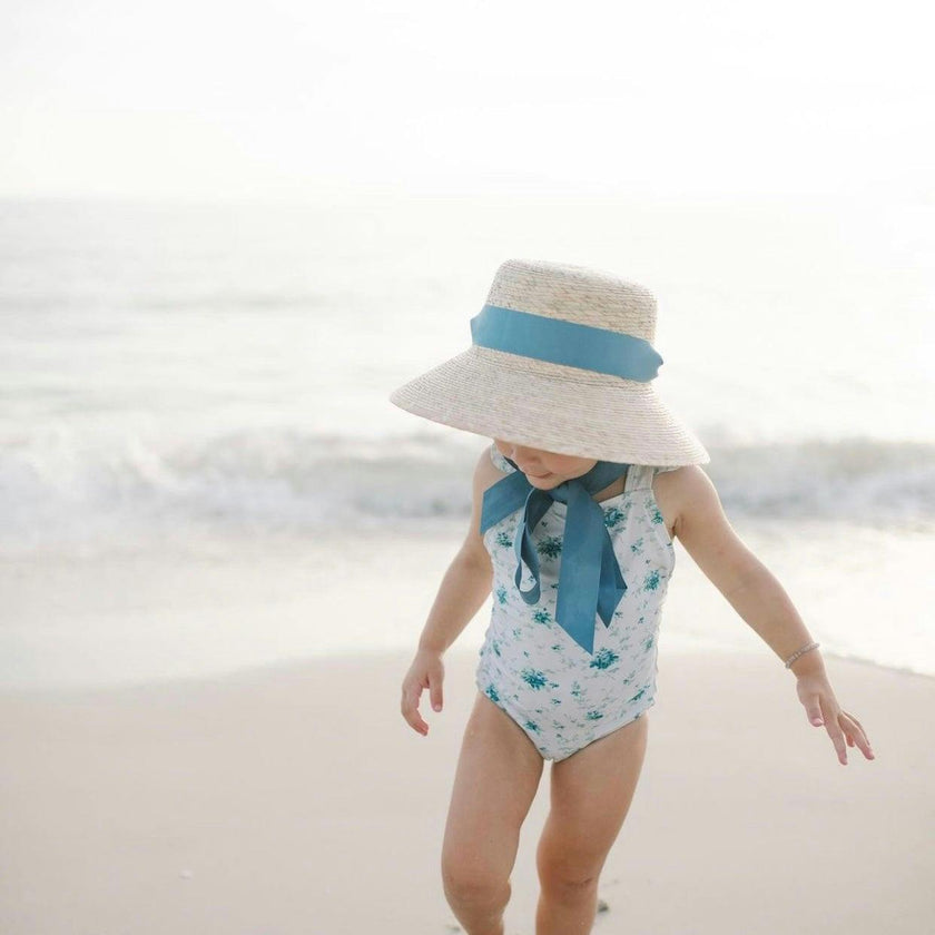 Mommy & Me Sun Hat Set - Wildflower & Palmetto - French Blue Grosgrain Ribbon