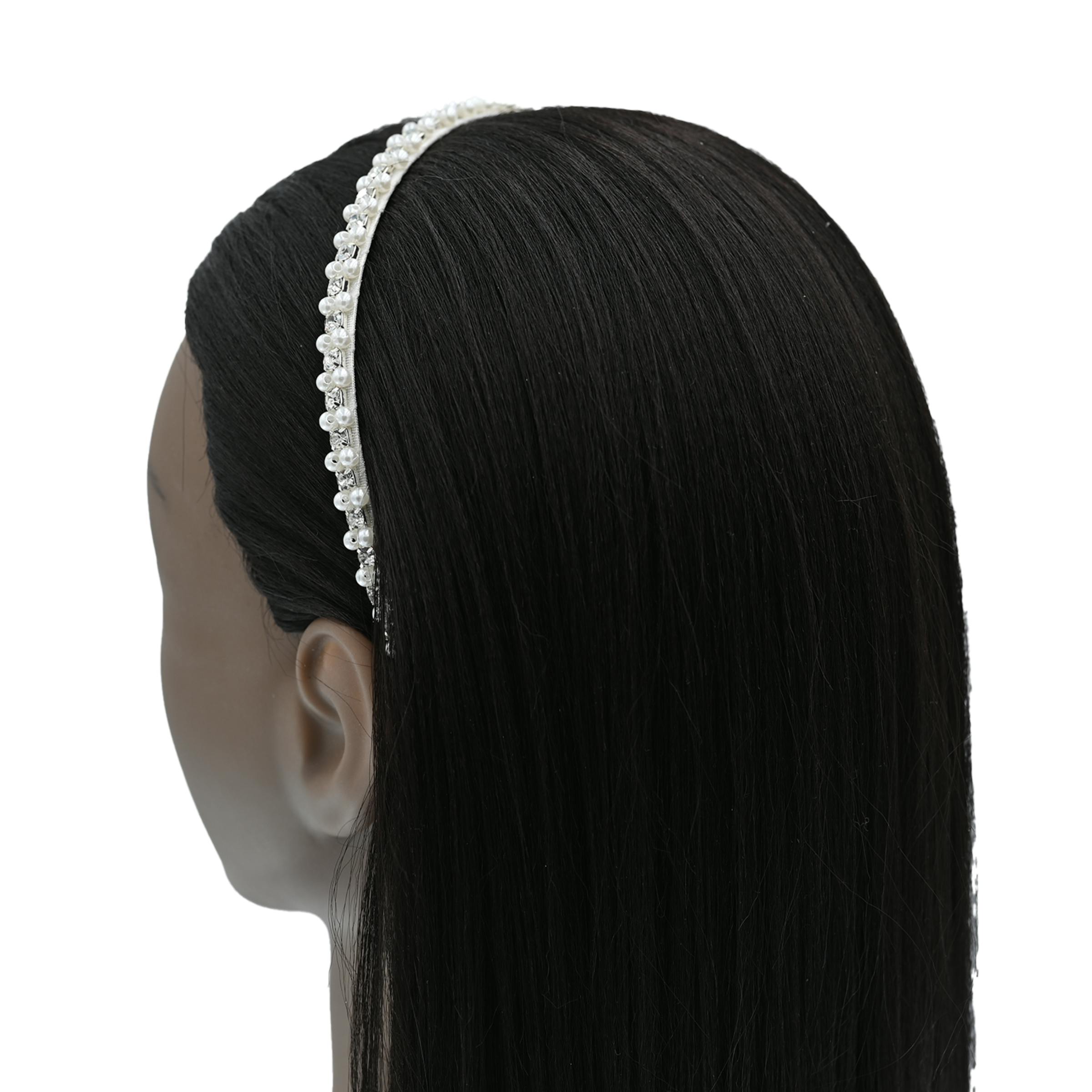 Platinum Rhinestone Embossed Pearl Headband