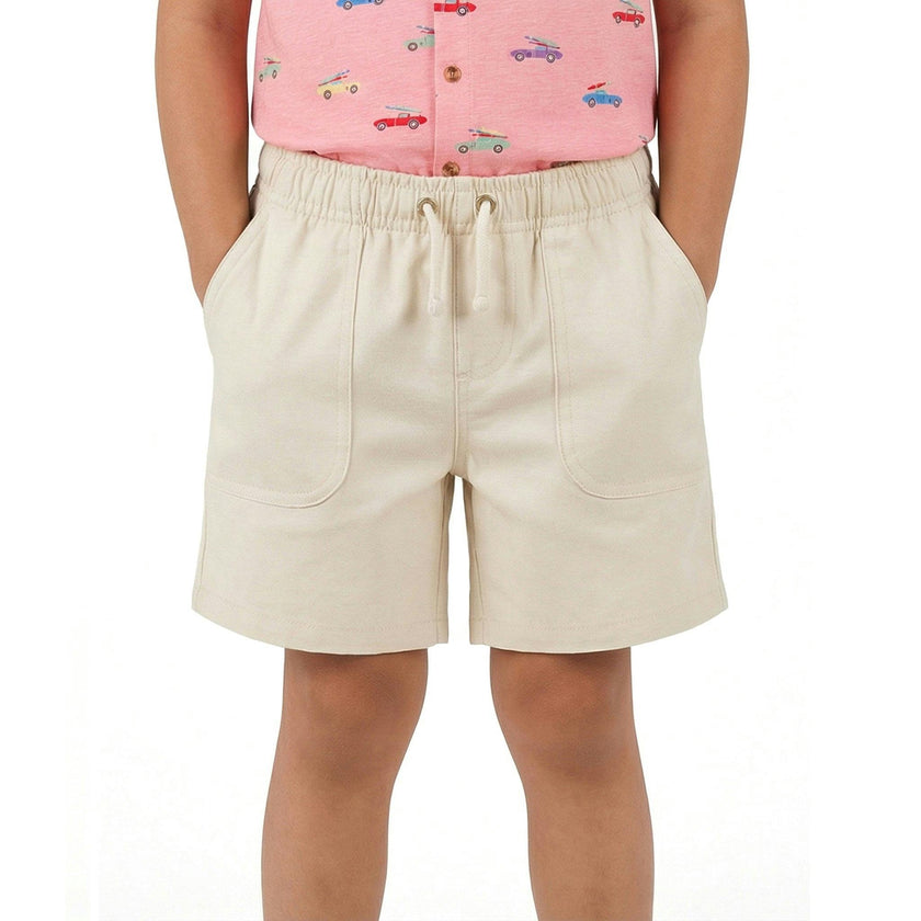 Boys Beige Textured Linen Shorts | Beige
