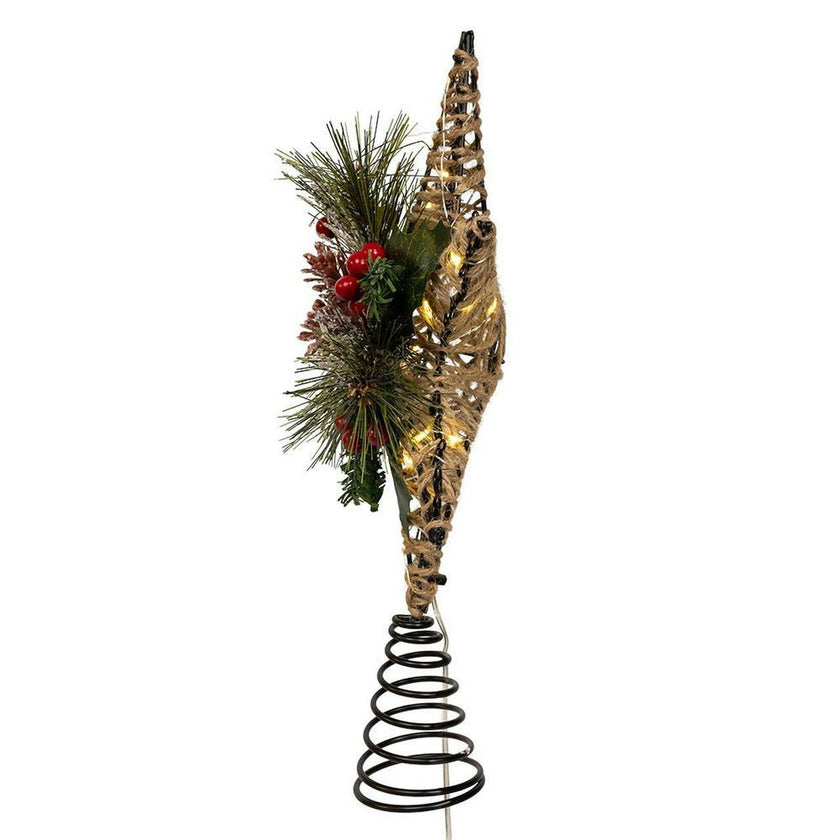 Kurt Adler 13.5-Inch Battery Operated Lighted 6-Point Rattan Star Tree Topper