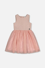 Bi-Material Sleeveless Dress Pink Houndstooth