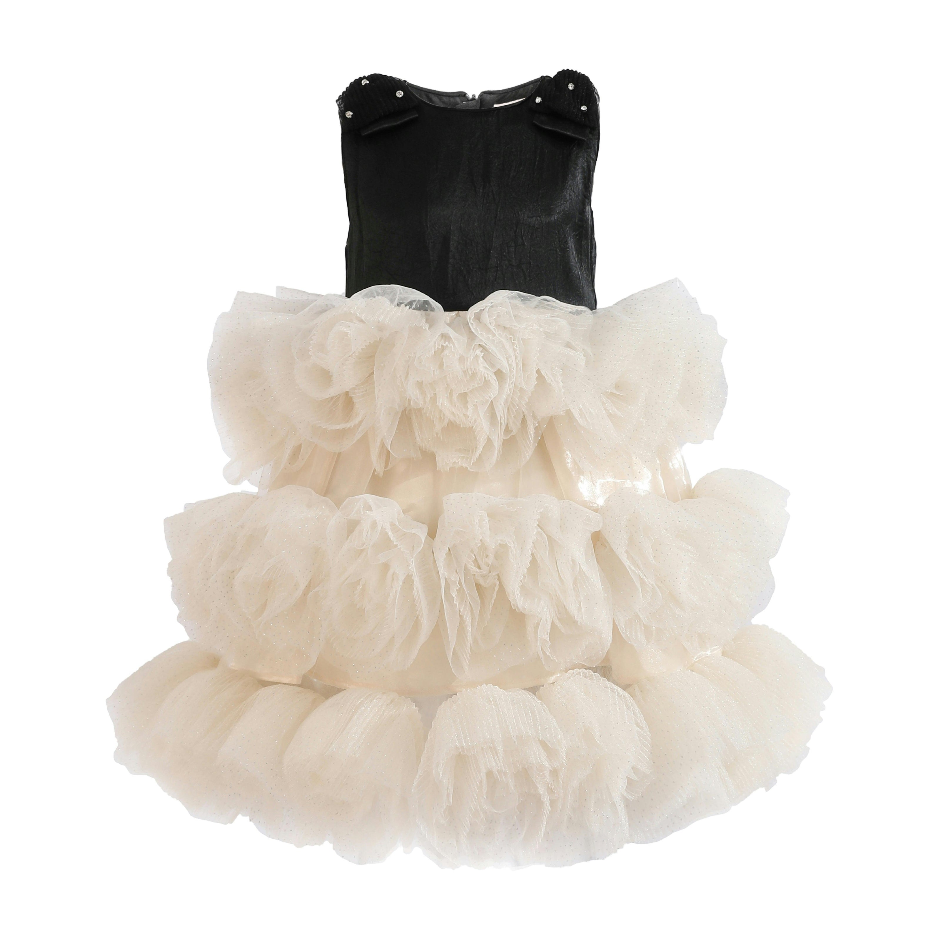 Black & Cream Celestine Ruffle Dress