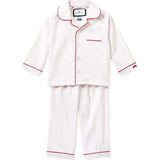 Kid's Twill Pajama Set in White with Red Piping