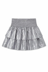 Farrah Lame Mini Ruffle Skirt Silver