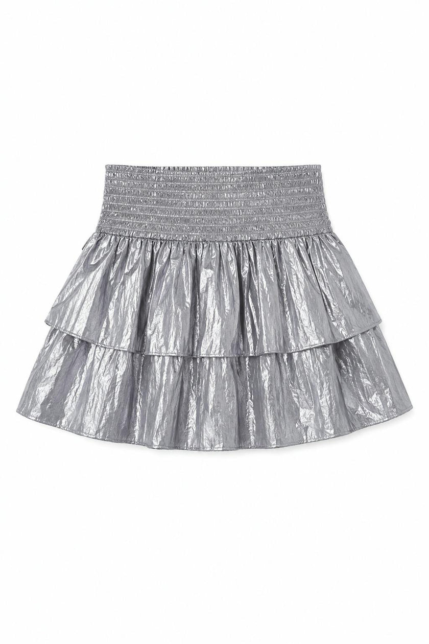 Farrah Lame Mini Ruffle Skirt Silver