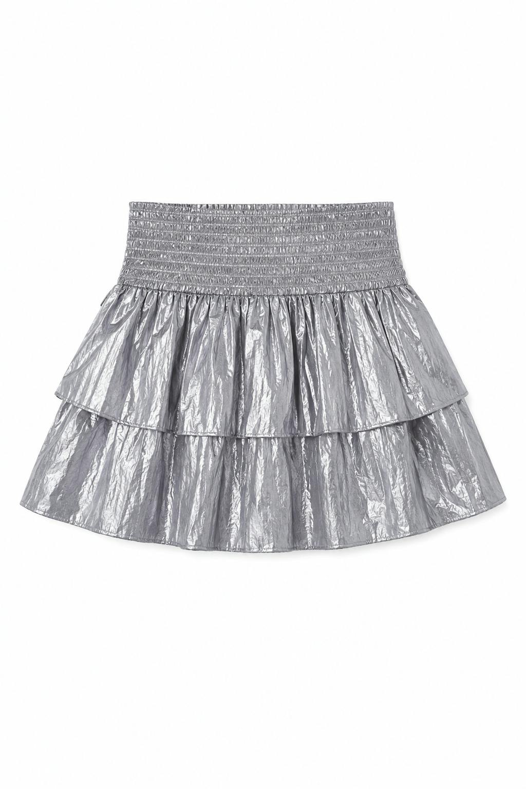 Farrah Lame Mini Ruffle Skirt Silver