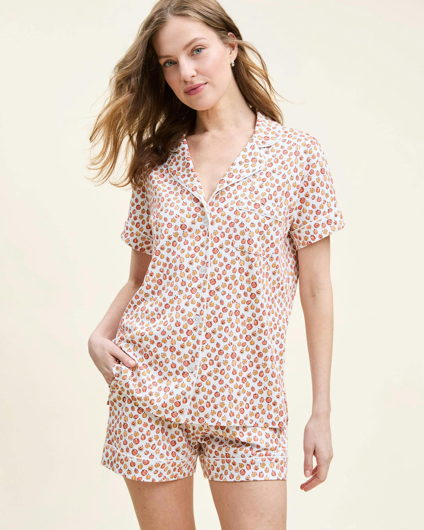 Women's Pima Short Sleeve Short Set in Pumpkin Patch