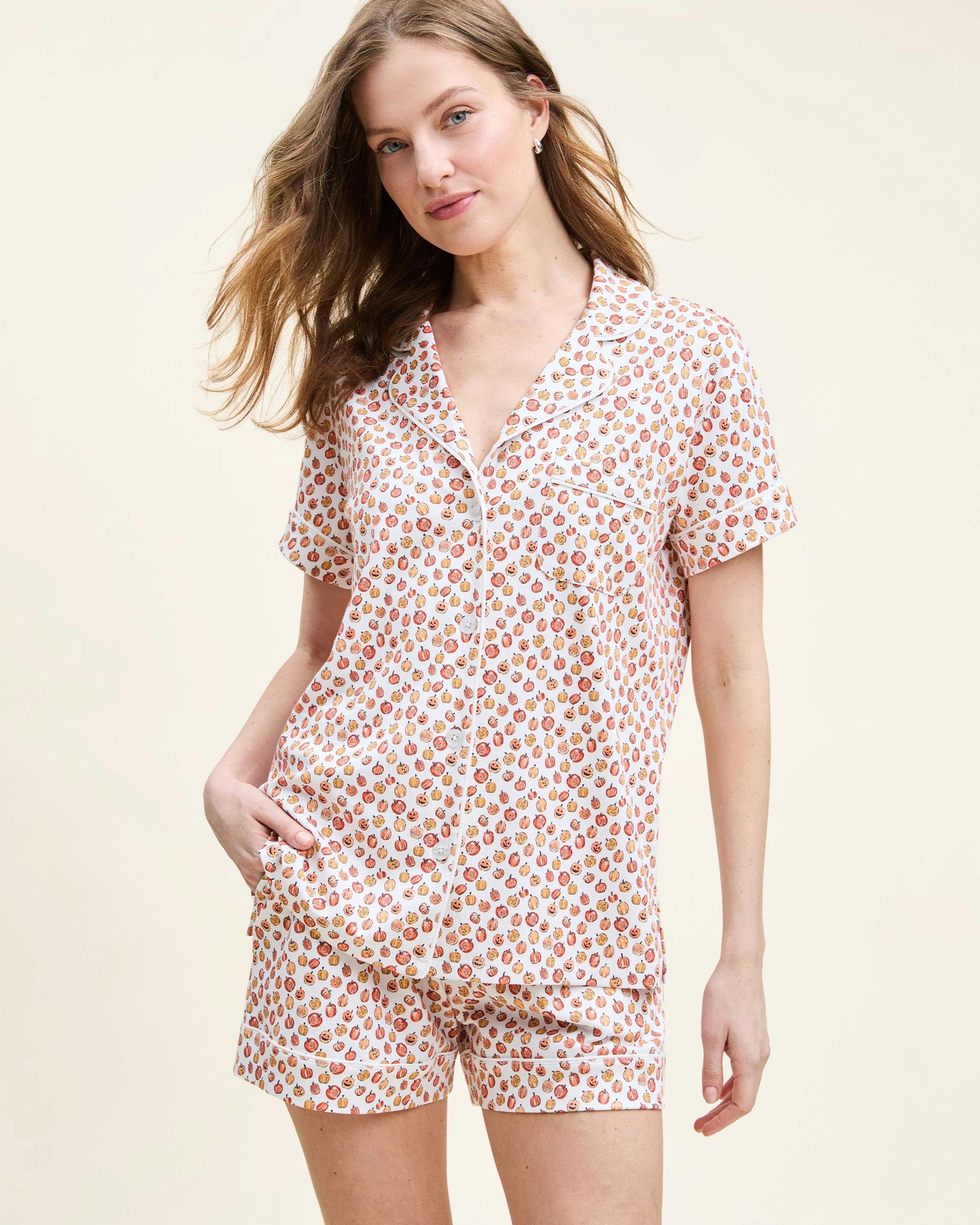 Women's Pima Short Sleeve Short Set in Pumpkin Patch