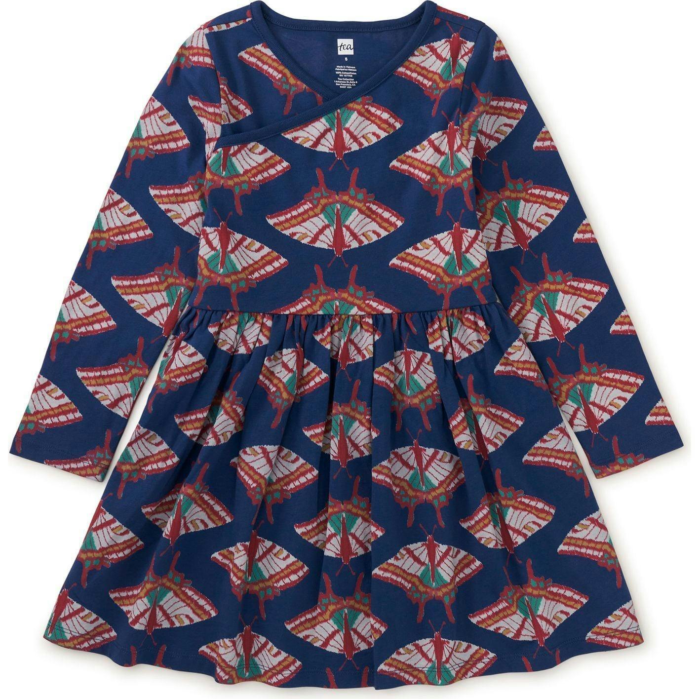 Long Sleeve Wrap Neck Dress, Multi