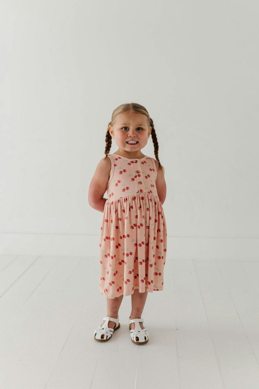 Girls Henley Tank Dress in Cherries