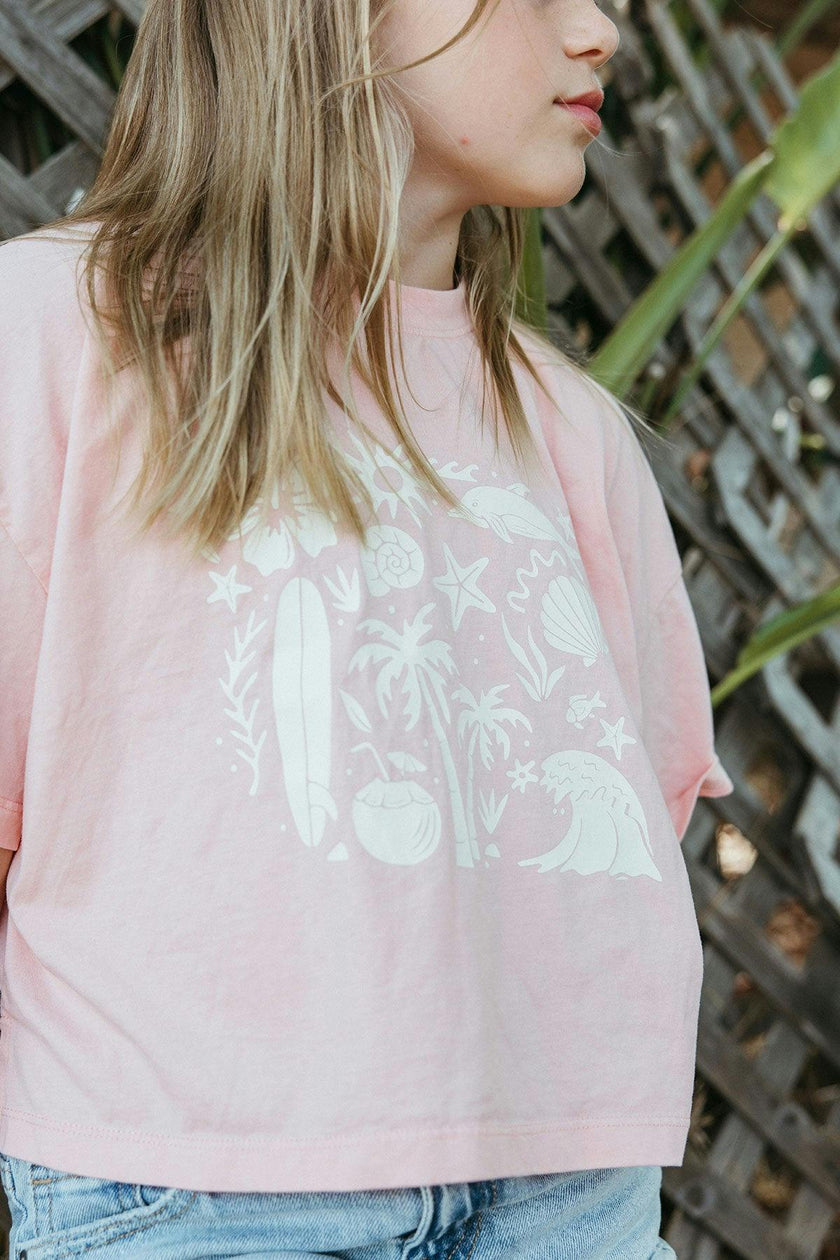 Cropped Boxy Beach Vibes Tee / Pink