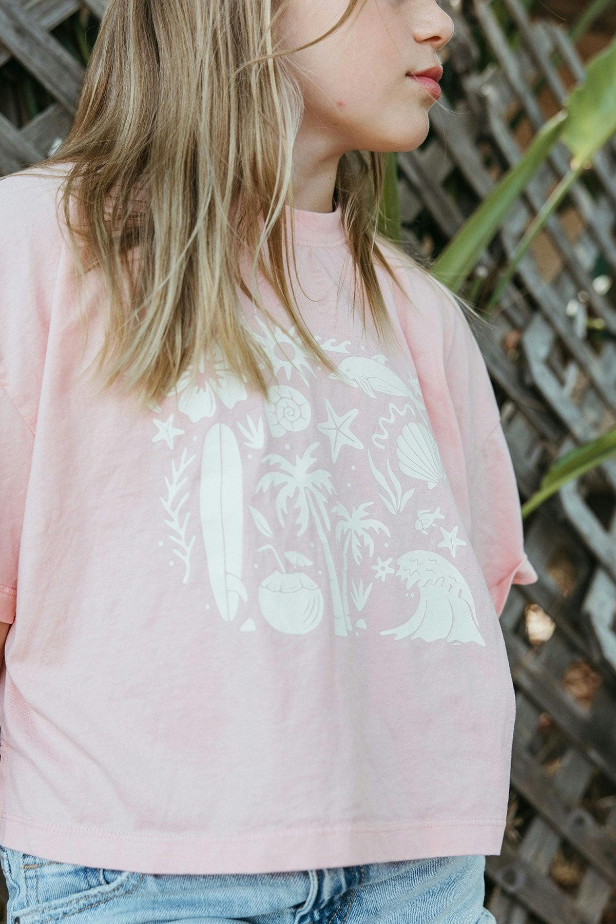 Cropped Boxy Beach Vibes Tee / Pink