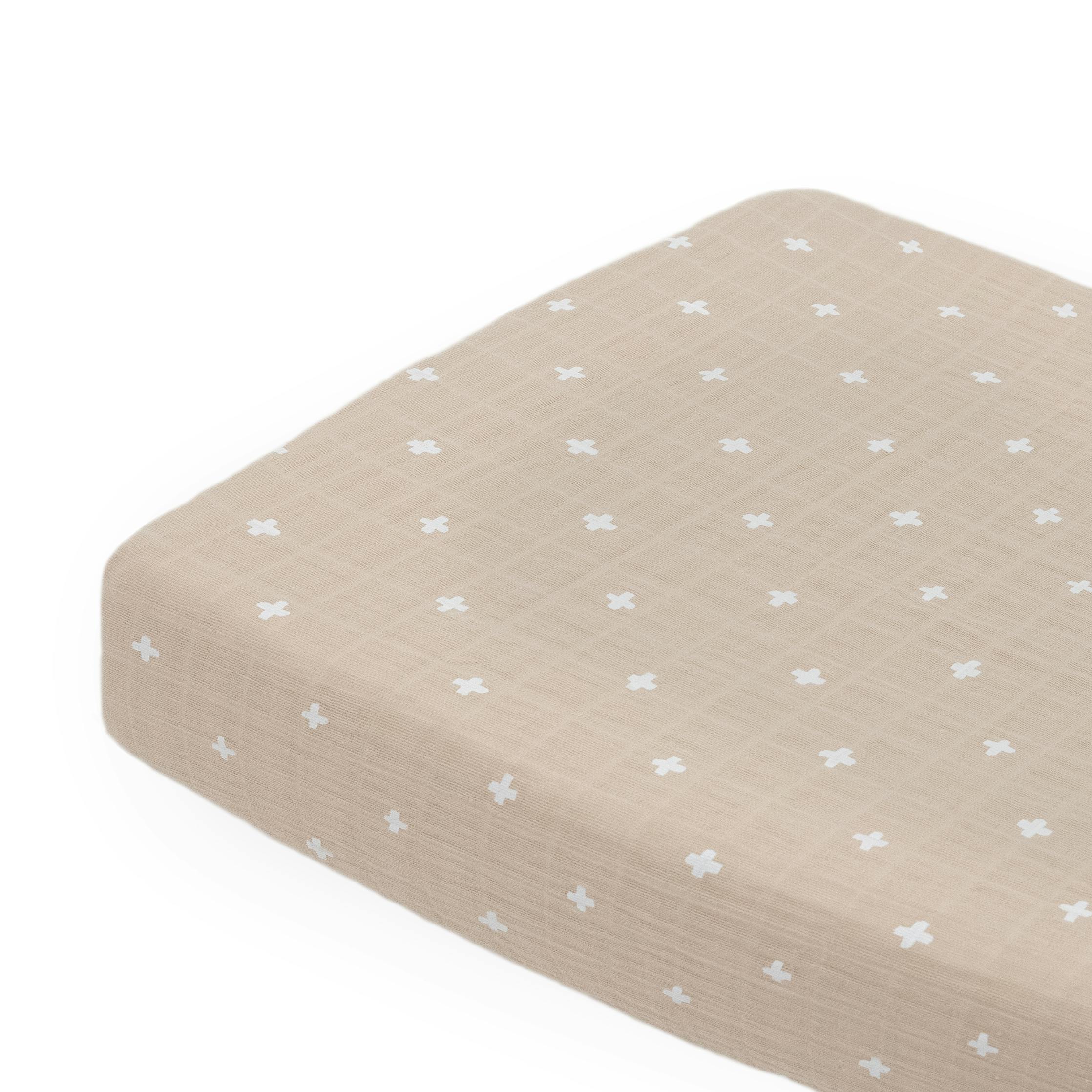Cotton Muslin Changing Pad Cover - Taupe Cross