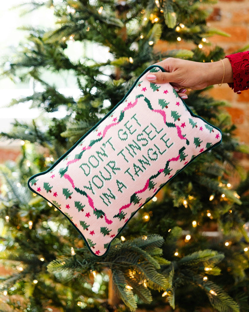 Tinsel in a Tangle Needlepoint Pillow