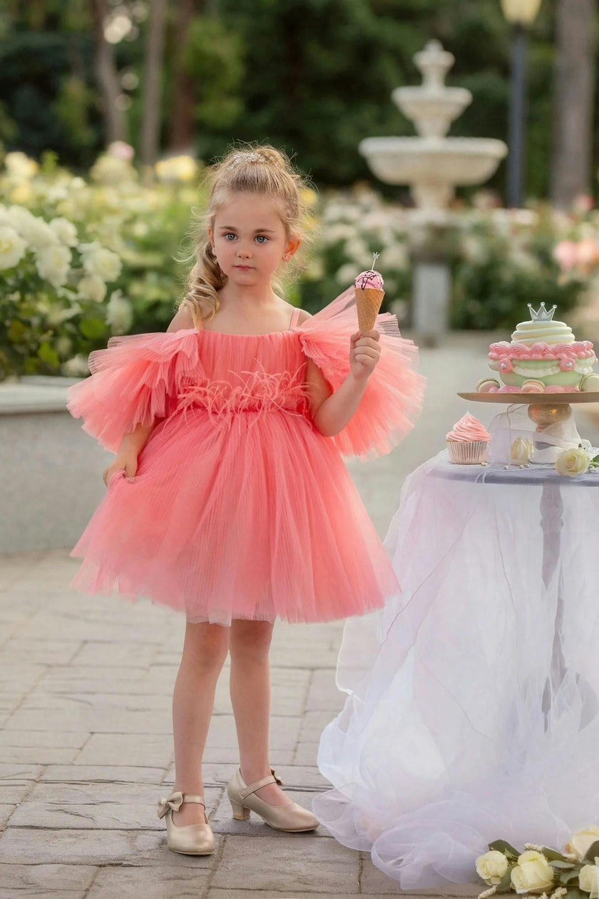 Blush Feather Fairy Tulle Flower Girl Dress
